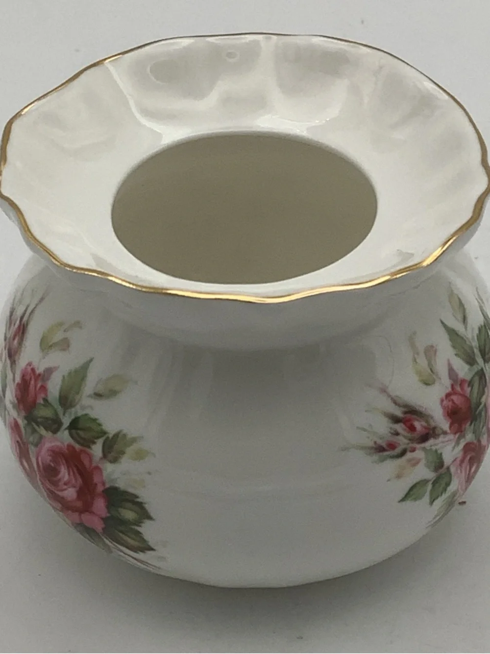 Golden Crown English Bone China Vase with Pink Rose Design